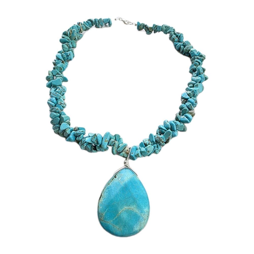 Handmade 925 Stamped Sterling Silver Necklace Turquoise 16" New Boho Western‎